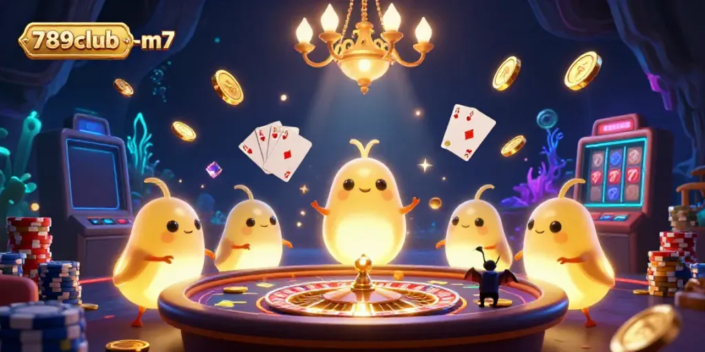 Engage with thrilling games at 789club-m7 surrounded by vibrant casino elements and enchanting glowworms.