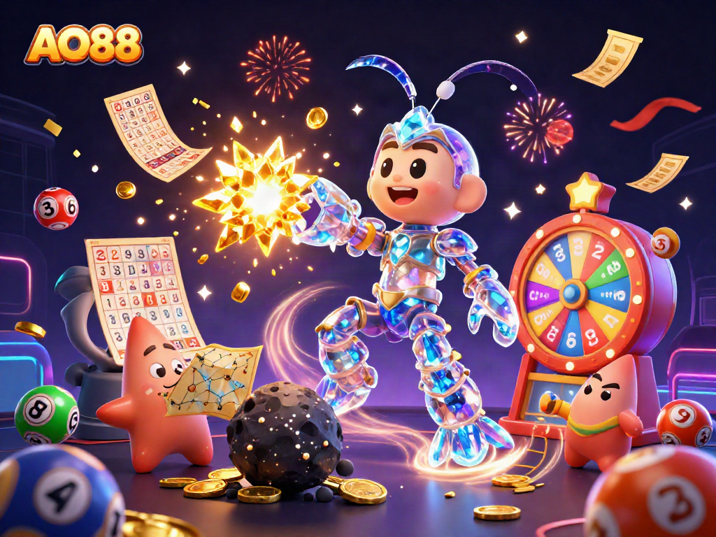 Experience excitement with AO88 as galactic samurai and starfish navigate a vibrant casino world.