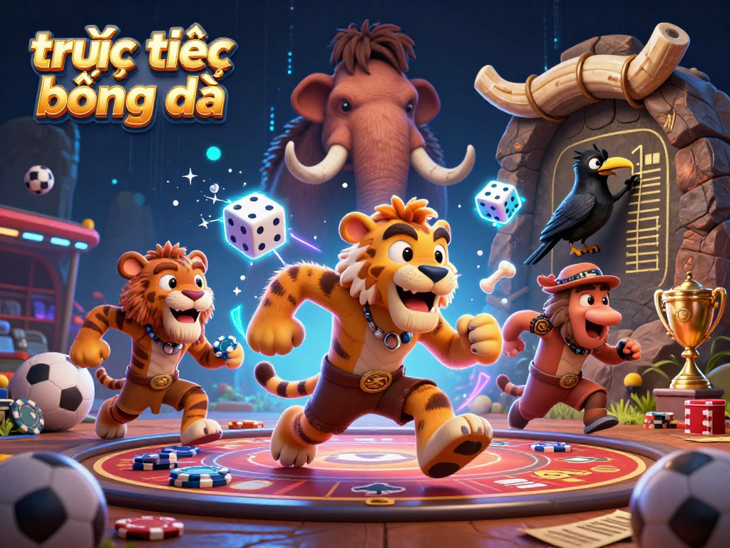 Experience trực tiếp bóng đá with captivating sports elements in a dynamic, colorful 3D illustration.