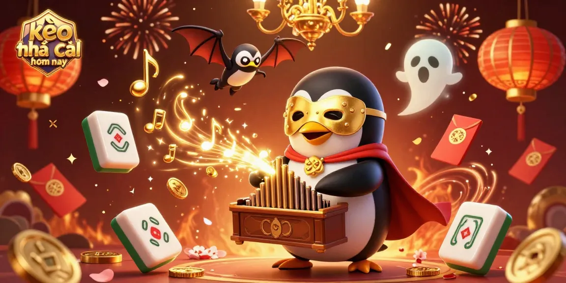 Experience kèo nhà cái hôm nay with a vibrant 3D scene full of gaming excitement and festive elements.