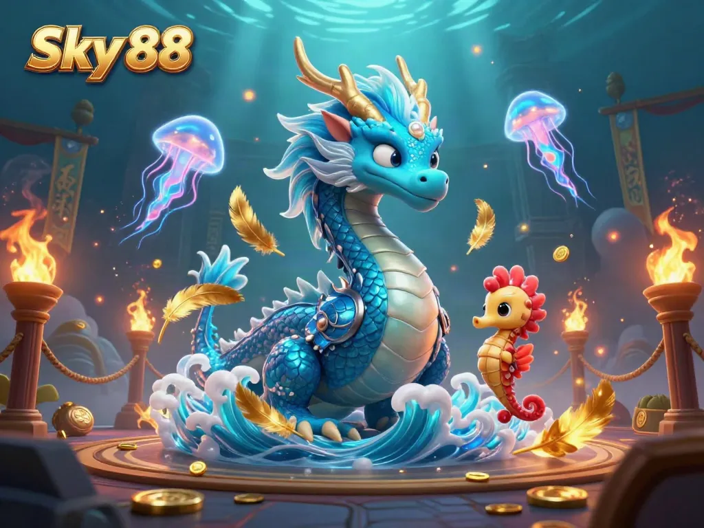 Experience thrilling gameplay with Sky 88, featuring vibrant characters and casino elements in an underwater scene.