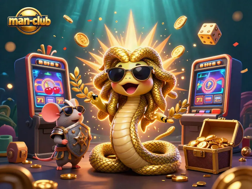 Engage in winning strategies with man-club's vibrant gaming scene featuring Medusa and casino elements