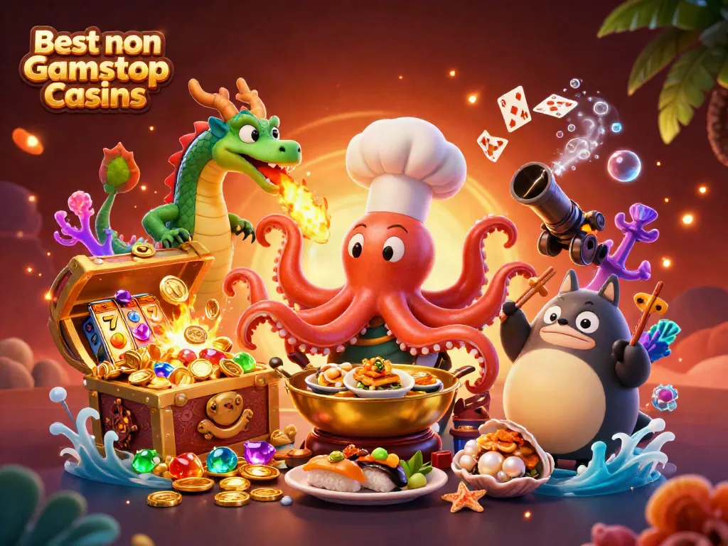 Experience thrilling gameplay at the Best non Gamstop Casinos with colorful slot reels and dynamic characters.