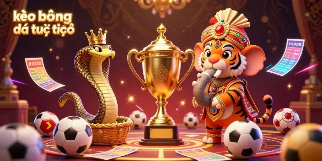 Engage with kèo bóng đá trực tuyến as a vibrant sports betting scene showcases thrilling betting elements and characters.