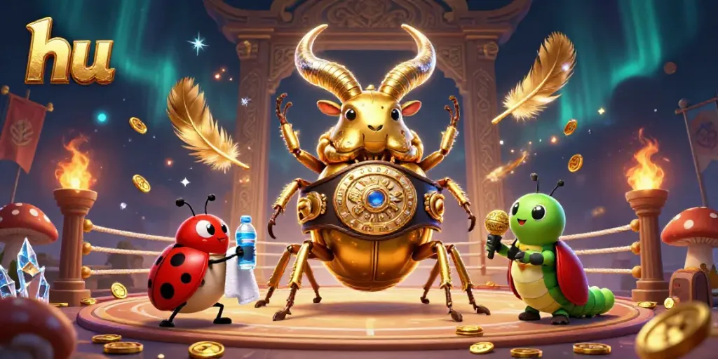 Engage in thrilling online gambling action with hu, featuring a dynamic beetle and ladybug in an energetic boxing scene.