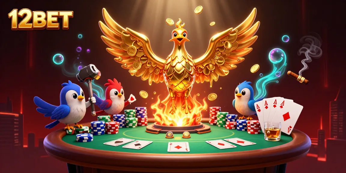 Experience the excitement of 12BET with a dynamic casino-themed scene featuring poker elements.