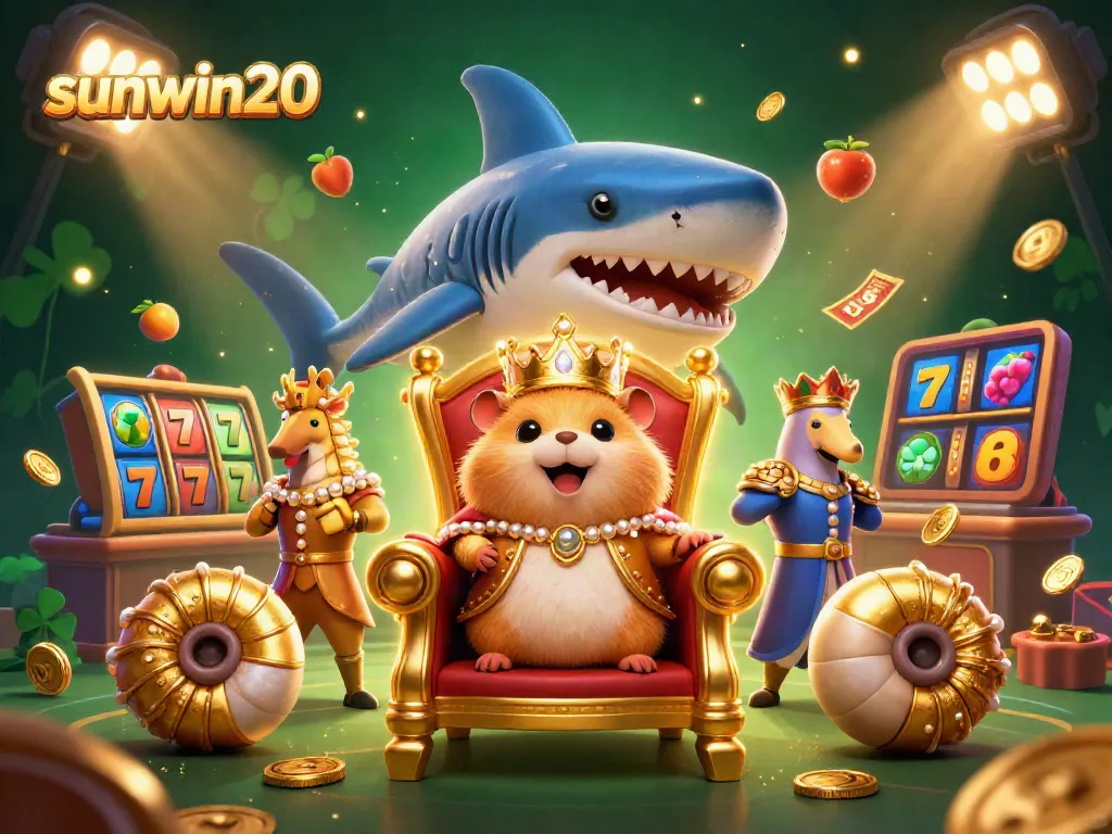 Experience winning emotions at sunwin20 with an exciting casino-themed illustration featuring a golden hamster king.
