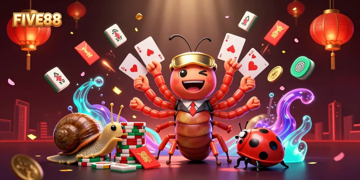 Engage in thrilling gameplay with FIVE88, featuring a dynamic dealer and colorful casino elements.