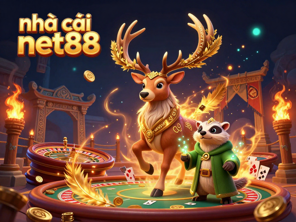 Experience thrilling casino action with nhà cái net88's mesmerizing 3D illustration full of vibrant game elements and magical effects.